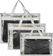 👜 qeqrug handbag storage bags - set of 3 dust cover bags for hanging closet - transparent purse storage organizer bags with zipper and handle - anti-dust grey color logo