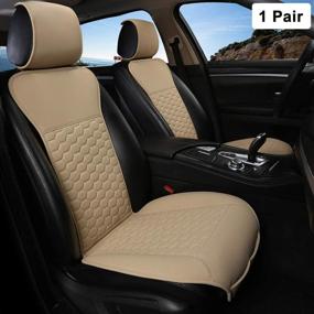 img 4 attached to 🖤 Black Panther 1 Pair Premium PU Leather Car Seat Covers - Breathable & Non-Slip Front Seat Protectors for 95% of Car Seats (Beige)