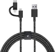 ультра-прочный трехвариантный кабель для зарядки - native union belt cable universal: сертифицированный mfi прочный кабель длиной 6,5 фута для устройств lightning, usb-c и micro-usb, черного цвета. логотип