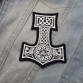 img 3 attached to 🧥 Men's Jacket Patches Set: 3PCS, North Viking Compass, Thor Hammer Rune, Vegvisir & Celtic Embroidered Patch, Cool DIY Decor - Black & White