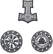 🧥 men's jacket patches set: 3pcs, north viking compass, thor hammer rune, vegvisir & celtic embroidered patch, cool diy decor - black & white logo