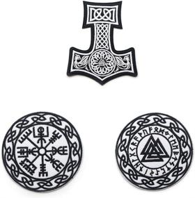 img 4 attached to 🧥 Men's Jacket Patches Set: 3PCS, North Viking Compass, Thor Hammer Rune, Vegvisir & Celtic Embroidered Patch, Cool DIY Decor - Black & White