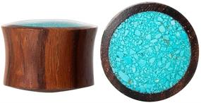 img 2 attached to Stunning Synthetic Crushed Turquoise Inlay Organic Wood Saddle Fit Plugs - Enhance Your Ear Gauges with Unique Style!