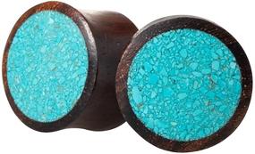 img 3 attached to Stunning Synthetic Crushed Turquoise Inlay Organic Wood Saddle Fit Plugs - Enhance Your Ear Gauges with Unique Style!