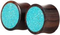 stunning synthetic crushed turquoise inlay organic wood saddle fit plugs - enhance your ear gauges with unique style! logo