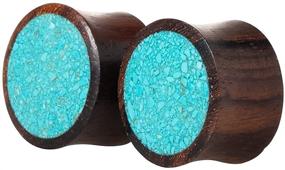 img 4 attached to Stunning Synthetic Crushed Turquoise Inlay Organic Wood Saddle Fit Plugs - Enhance Your Ear Gauges with Unique Style!