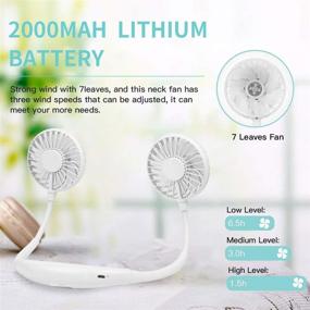 img 2 attached to 🌬️ Hands-Free Neckband Fan Portable Hanging Fan for Personal Use - Mini Wearable Sport Fan, 2000mAh USB Rechargeable Battery, 3 Adjustable Speeds, 360° Silent Cooling, LED Light - Ideal for Office, Travel, Outdoor Activities (White)