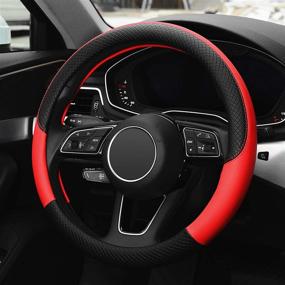 img 3 attached to Universal Fit 15 Inch Car Steering Wheel Cover by LABBYWAY - Microfiber Leather, Anti-Slip Wheel Protector - Black and Red