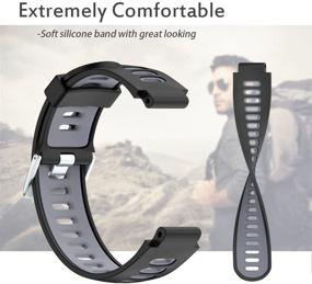 img 2 attached to 🔘 Pwkutn Breathable Watch Band - Soft Silicone Strap Lightweight Wristband for Garmin Forerunner 220/230/235/620/630/735XT/235Lite in Black-Gray