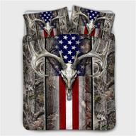 🦌 seanative quilts cover gray comforter set with american flag wood deer skull camo design - perfect for boys and men - queen size 88x88 inches логотип