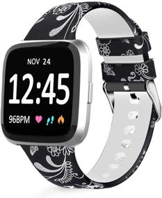 img 1 attached to 🌸 Повязки с цветочным узором REYUIK - совместимая замена для Fitbit Versa 2/Lite/Special Edition, силиконовая узорная полоса без выцветания с дышащим дизайном для браслета Fitbit Versa Lite SE.