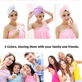 img 1 attached to 👒 Microfiber Hair Towel Wrap Turban – 3 Pack with Button Closure | Quick Drying Magical Hair Dryer Hat | Bath & Shower Head Towel