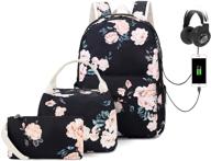 🎒 natayoo floral school backpack for girls & women – water resistant laptop backpack with usb charging port, headphone interface, lunch bag & pencil bag included - large size logo