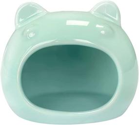 img 4 attached to 🏠 Cyan Ceramic Small Pet Hideout - Adorable House Cozy Bed for Gerbils, Hamsters, Mice, Mini Animals by AmazeFun