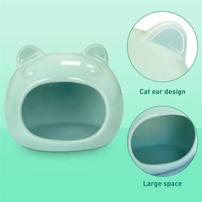 img 2 attached to 🏠 Cyan Ceramic Small Pet Hideout - Adorable House Cozy Bed for Gerbils, Hamsters, Mice, Mini Animals by AmazeFun