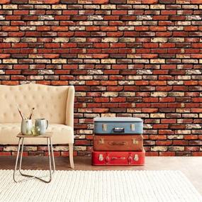 img 2 attached to 🎄 Red Christmas Brick Wallpaper: Peel and Stick, Removable 3D Faux Brick Self-Adhesive Paper for Fireplace Décor, Bedroom, and Kitchen Backsplash - 17.7x118.1 Inches (45x300cm)