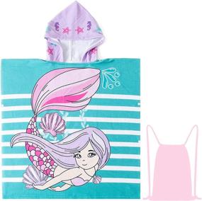 img 4 attached to 🐚 Цветное пляжное полотенце NovForth для детей: Ракушка русалки, полотенце с капюшоном для мальчиков и девочек - идеальное детское полотенце для бассейна с капюшоном.