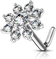 dazzle with forbidden body jewelry's 20g,7mm big 💎 bling cz snowflake l-shaped nose stud in surgical steel logo