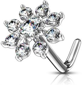 img 3 attached to Dazzle with Forbidden Body Jewelry's 20g,7mm Big 💎 Bling CZ Snowflake L-Shaped Nose Stud in Surgical Steel