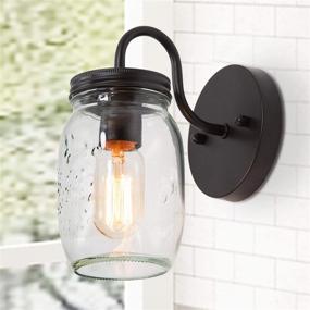 img 4 attached to LNC Farmhouse Rustic Wall Sconce Mason Jar Lights with Oil Rubbed Bronze Finish for Hallway and Bathroom, Dimensions 7.1”L×4.7”W×8.7”H, Model A02979