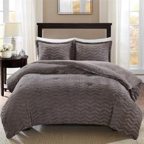 img 2 attached to 🛏️ Soothing Grey Chevron Patterned Madison Park Sloan Plush Mini Set with Comforter and Shams - Full/Queen Size