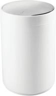 mdesign small round plastic trash can wastebasket with swing top lid - for bathrooms, kitchens, home offices - 1.3 gallon/5 liter - white/chrome logo