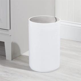 img 2 attached to mDesign Small Round Plastic Trash Can Wastebasket with Swing Top Lid - for Bathrooms, Kitchens, Home Offices - 1.3 Gallon/5 Liter - White/Chrome