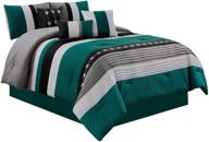 ultimate luxury: jbff oversize stripe 7 piece micofiber bed in bag comforter set (cal king, teal) logo