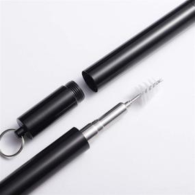 img 2 attached to 🥤 IRONX Portable Silver-Black Telescopic Stainless Steel Straw with Travel Case & Cleaning Brush: Reusable Metal Drinking Straw for On-the-Go