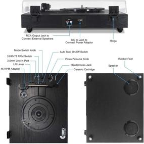 img 2 attached to 🎶 Черная винтажная проигрывающая головка Black Wood с Bluetooth, встроенными стереодинамиками, приводом на ремне с тремя скоростями, беспроводным воспроизведением и автоматической остановкой