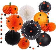 halloween party decorations: hanging paper lanterns & tissue paper fan garland in orange & black – perfect for birthday, thanksgiving, home decor indoors & outdoors! logo