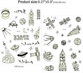 img 2 attached to 🚀 Набор временных татуировок "Сияющая в темноте космическая татуировка": 150 штук, светящиеся солнечная система, вселенная внешнего космоса для детей - идеальное заполнение чулок и праздничное угощение на день рождения!