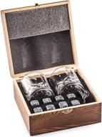 premium whiskey stones set with 2 glasses - unique gift idea - elegant handcrafted box with 8 granite whisky rocks & velvet bag - reusable ice cubes - ideal 'best man' gift logo