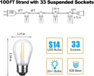 🌟 fmart 25ft led outdoor string lights - waterproof, etl approved - 8 e26 sockets, 9 s14 edison vintage bulbs - 2700k warm white led light string for patio wedding (white) логотип