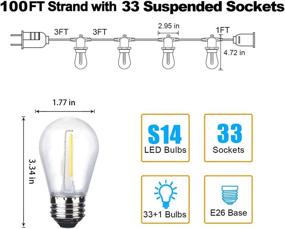 img 4 attached to 🌟 FMART 25ft LED Outdoor String Lights - Waterproof, ETL Approved - 8 E26 Sockets, 9 S14 Edison Vintage Bulbs - 2700K Warm White LED Light String for Patio Wedding (White)