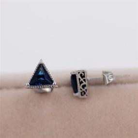 img 2 attached to Uloveido Triangle Blue White Black Stud Earrings for Men and Women, Crystal CZ Stone White Gold Plated Bridal Studs, Hypoallergenic Earrings for Sensitive Ears, Y333