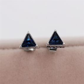 img 3 attached to Uloveido Triangle Blue White Black Stud Earrings for Men and Women, Crystal CZ Stone White Gold Plated Bridal Studs, Hypoallergenic Earrings for Sensitive Ears, Y333