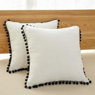 🛏️ softta euro sham covers 26 x 26 inch - pompom throw pillow covers pack of 2 - vintage ethnic 100% washed cotton - white and black cushion covers for throw pillows логотип