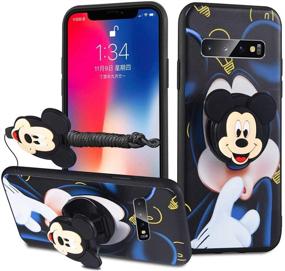 img 4 attached to HikerClub Galaxy Note8 Case - Minnie Mickey Mouse Cartoon Case Soft Silicone TPU Shockproof Case With Phone Holder Stand And Detachable Long Lanyard For Girls Boys (Dark Blue
