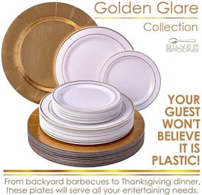 img 1 attached to 🍽️ Silver Spoons Golden Glare Collection: Modern Elegant Disposable Dinnerware Set for Upscale Wedding and Dining - 20 Servings, White/Gold