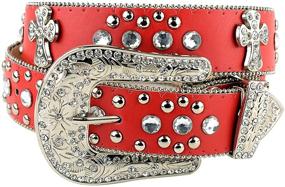 img 1 attached to 🌟 Genuine Leather Women's Belts: Cross Charm Rhinestone Accented Accessories