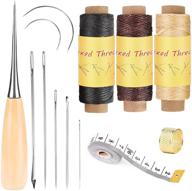 🧵 13-piece leather sewing repair kit with waxed thread, stitching needles, tape measure, and sewing awl - ideal for leather diy stitching, repair, and sewing projects logo