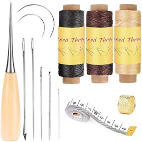 img 4 attached to 🧵 13-Piece Leather Sewing Repair Kit with Waxed Thread, Stitching Needles, Tape Measure, and Sewing Awl - Ideal for Leather DIY Stitching, Repair, and Sewing Projects