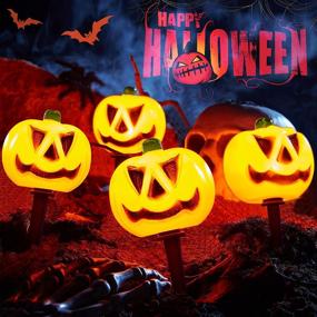 img 4 attached to 🎃 Outdoor Halloween Decorations: 3D Lighted Pumpkin String Lights - 7.8 FT, Battery Operated Pathway Lights with 4 LED Pumpkins, Waterproof Jack-O-Lantern Yard Stakes for Spooky Outdoor Halloween Décor