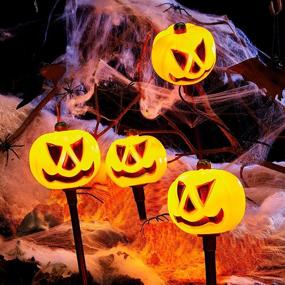 img 2 attached to 🎃 Outdoor Halloween Decorations: 3D Lighted Pumpkin String Lights - 7.8 FT, Battery Operated Pathway Lights with 4 LED Pumpkins, Waterproof Jack-O-Lantern Yard Stakes for Spooky Outdoor Halloween Décor