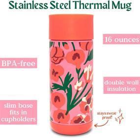 img 2 attached to 🌸 ban.do Insulated Coffee Mug, Las Flores - 16 Ounce Pink/Red Floral Stainless Steel Travel Cup with Lid