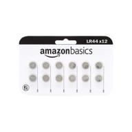 🔋 12 pack lr44 alkaline button cell batteries by amazon basics - reliable long-lasting power in child-resistant packaging logo