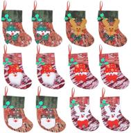 🧦 12 pack of 6” mini christmas stockings with holly berries trim - assorted designs for christmas tree decoration, party favors, and holiday season supplies by joyin logo