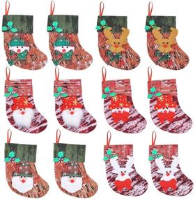 img 4 attached to 🧦 12 Pack of 6” Mini Christmas Stockings with Holly Berries Trim - Assorted Designs for Christmas Tree Decoration, Party Favors, and Holiday Season Supplies by JOYIN