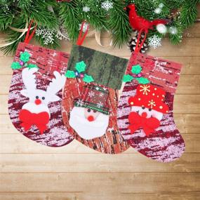 img 3 attached to 🧦 12 Pack of 6” Mini Christmas Stockings with Holly Berries Trim - Assorted Designs for Christmas Tree Decoration, Party Favors, and Holiday Season Supplies by JOYIN